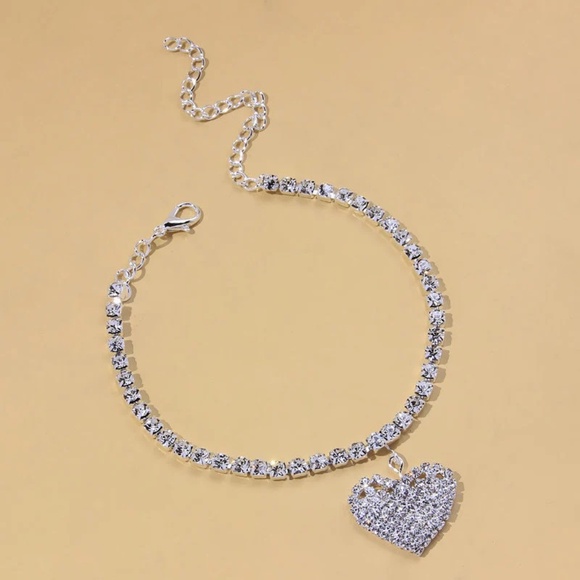 Simple Tennis Heart Anklet, Tennis Anklet, Heart Anklet - Picture 5 of 5